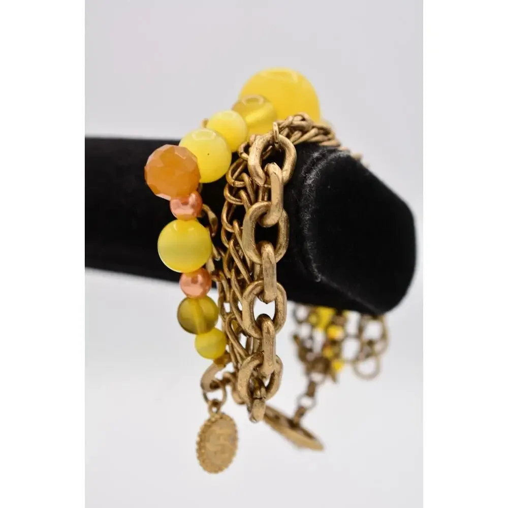 Jessica Simpson Multi-Chain Bracelet Antiqued Gold Yellow Beaded Bin5